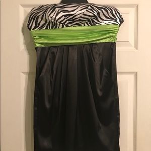 Fun, Flirty Zebra print Dress with BOLD Green Sash